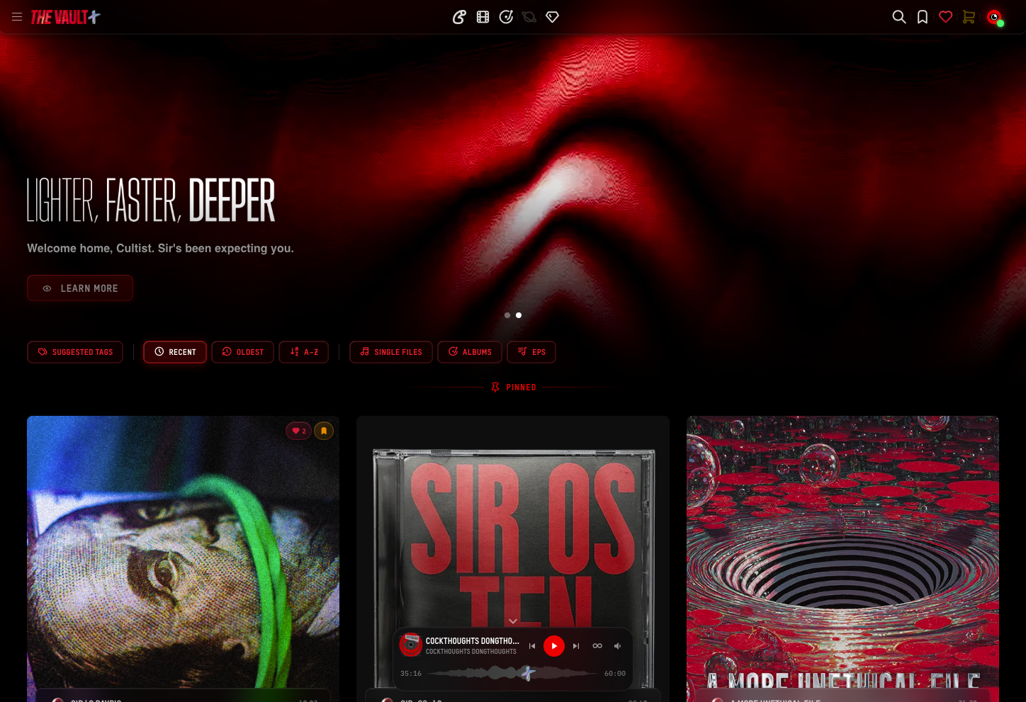 The Vault+ homepage